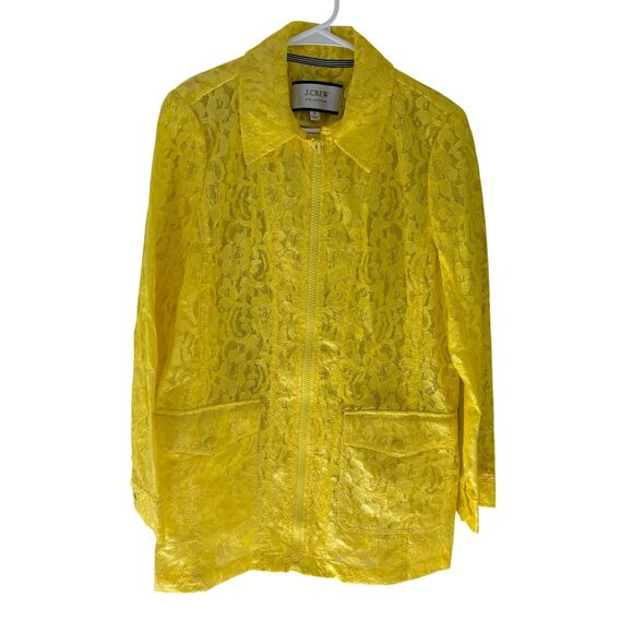 J. Crew Collection Lemon Yellow Coated Lace Jacket Preppy Size Medium - Picture 3 of 10